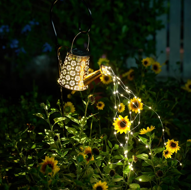 Solar Watering Can Lights Outdoor - Waterfall Cascading LED, Waterproof Garden Decor, Solar-Powered Hanging Lantern with DIY Bendable String Lights,yard decorations outdoor,Gardening Gifts for Mom Gr