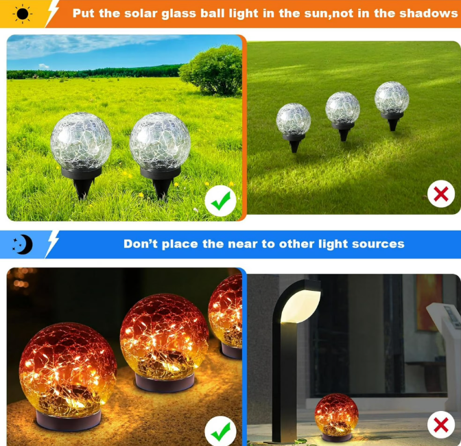 Lysliv Solar Globe Lights Outdoor Waterproof-Solar Balls-Solar Garden Lights-Solar Orbs for Outside Red 2 Globes Cracked Glass Ball for Lawn Patio Yard Backyard Decorations