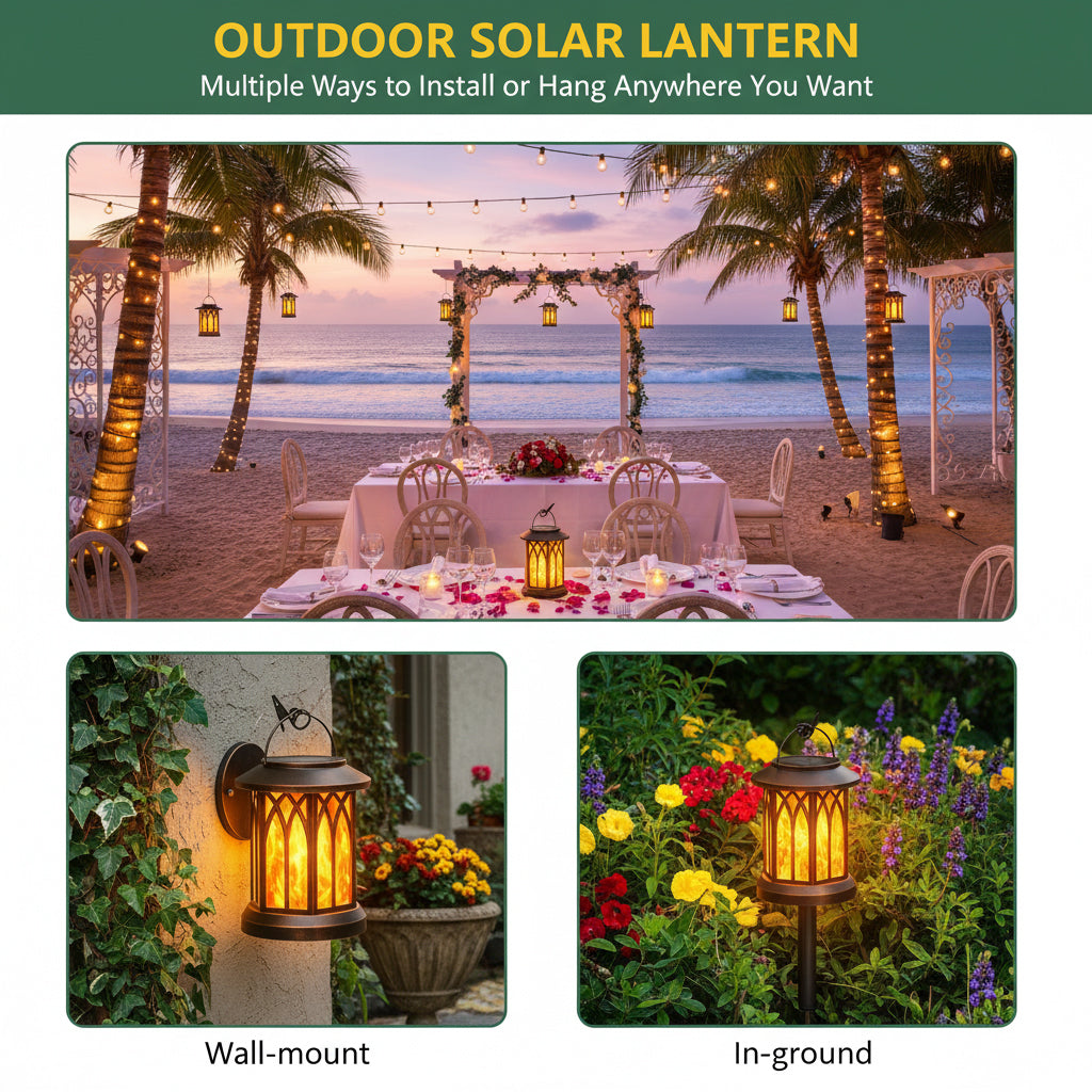 1 Pack Solar Lantern Outdoor Lights, Upgraded Flickering Flame Solar Lanterns Lights Outdoor Waterproof, Hanging Lantern Decorative Solar Powered Lanterns for Yard Patio Path Tree Garden Decor
