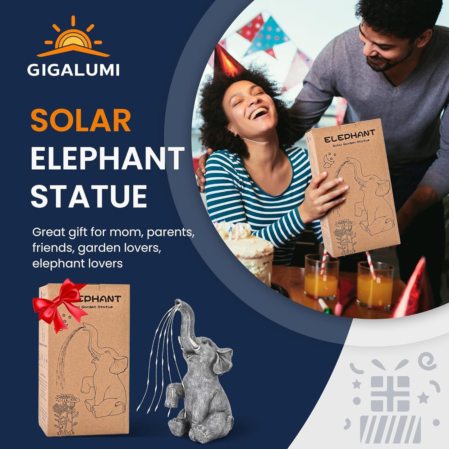Elephant Statue Solar Garden Decor