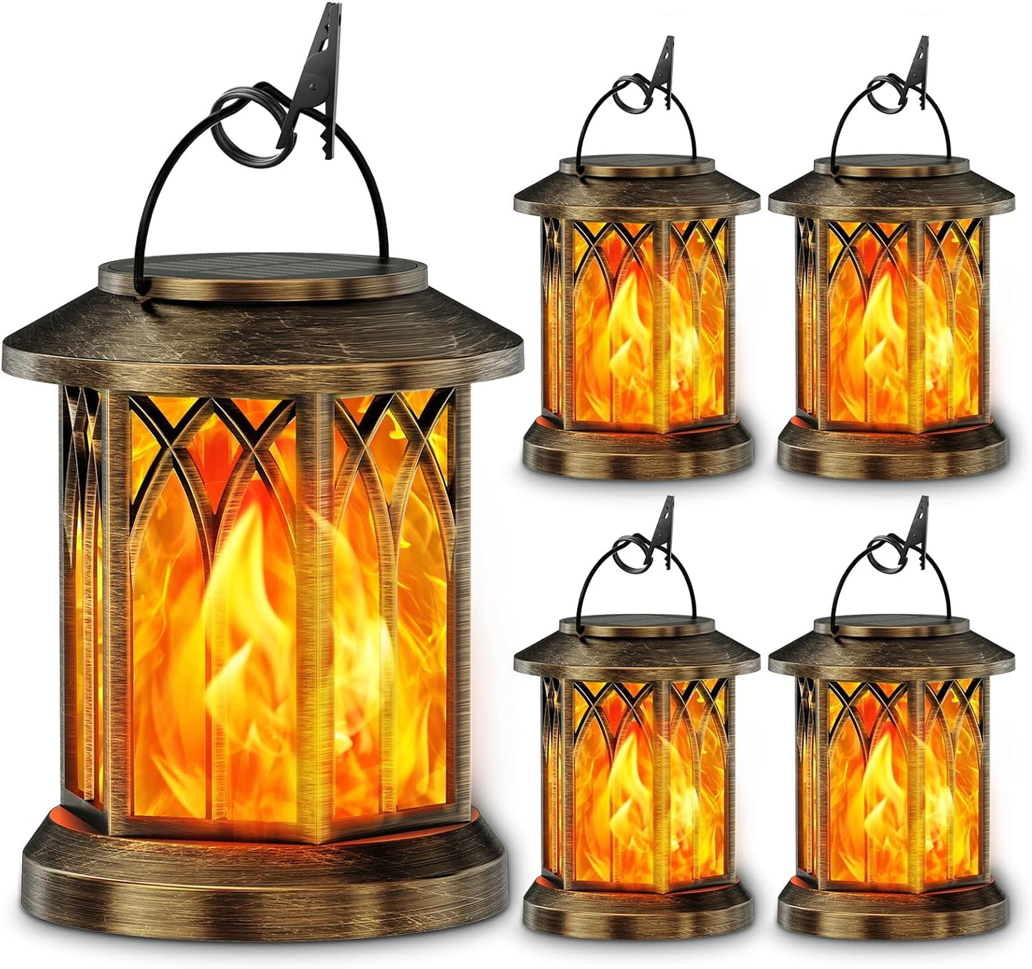 2 Pack Solar Lantern Outdoor Lights, Upgraded Flickering Flame Solar Lanterns Lights Outdoor Waterproof, Hanging Lantern Decorative Solar Powered Lanterns for Yard Patio Path Tree Garden Decor