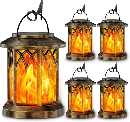 2 Pack Solar Lantern Outdoor Lights, Upgraded Flickering Flame Solar Lanterns Lights Outdoor Waterproof, Hanging Lantern Decorative Solar Powered Lanterns for Yard Patio Path Tree Garden Decor