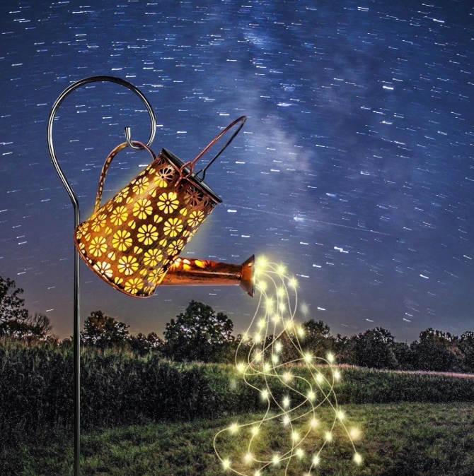 Solar Watering Can Lights Outdoor - Waterfall Cascading LED, Waterproof Garden Decor, Solar-Powered Hanging Lantern with DIY Bendable String Lights,yard decorations outdoor,Gardening Gifts for Mom Gr