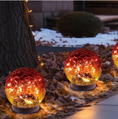 Lysliv Solar Globe Lights Outdoor Waterproof-Solar Balls-Solar Garden Lights-Solar Orbs for Outside Red 2 Globes Cracked Glass Ball for Lawn Patio Yard Backyard Decorations