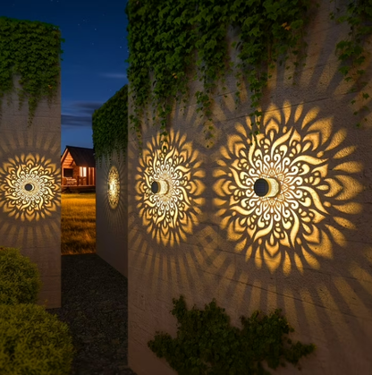 Lysliv 2-Pack Solar Fence Lights - Metal IP55 Waterproof Outdoor Step/Wall Lights w/ Mandala Pattern, 10LM Warm Yellow Light, Easy Install (3.54")