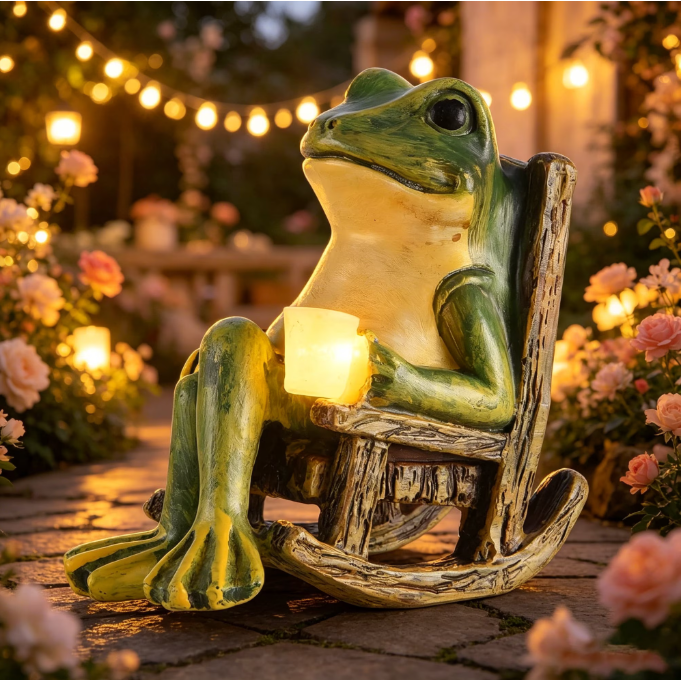 Miniature Frog Garden Statue Home Easter Gifts Decorations Fairy Garden Accessories Outdoor Lights Solar Garden Frog Decor Art Housewarming Gift for Patio,Yard,Lawn Ornament