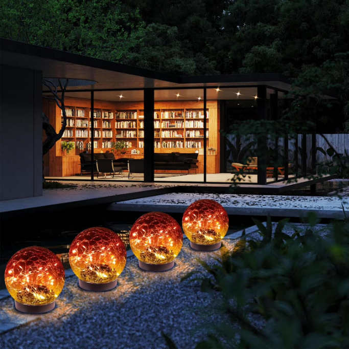 Lysliv Solar Globe Lights Outdoor Waterproof-Solar Balls-Solar Garden Lights-Solar Orbs for Outside Red 2 Globes Cracked Glass Ball for Lawn Patio Yard Backyard Decorations