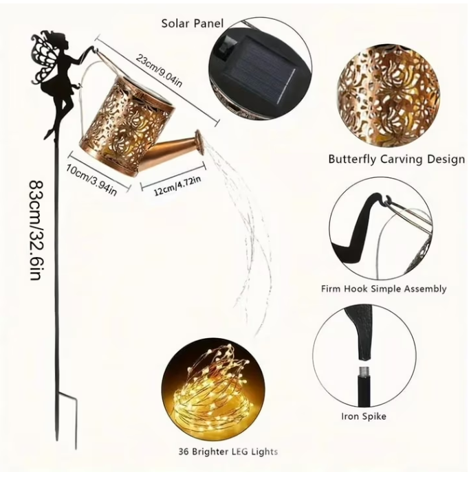 Solar Watering Can Fairy Lights