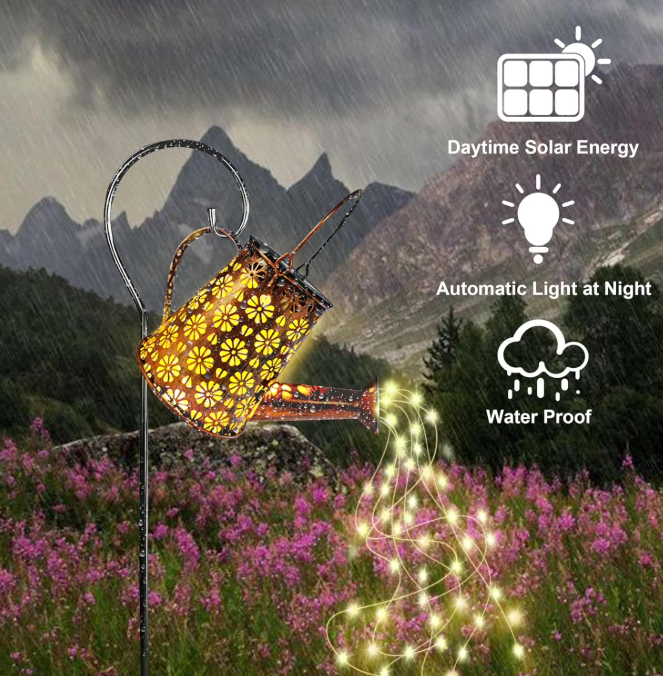Solar Watering Can Lights Outdoor - Waterfall Cascading LED, Waterproof Garden Decor, Solar-Powered Hanging Lantern with DIY Bendable String Lights,yard decorations outdoor,Gardening Gifts for Mom Gr