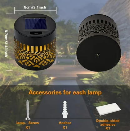 Lysliv 2-Pack Solar Fence Lights - Metal IP55 Waterproof Outdoor Step/Wall Lights w/ Mandala Pattern, 10LM Warm Yellow Light, Easy Install (3.54")