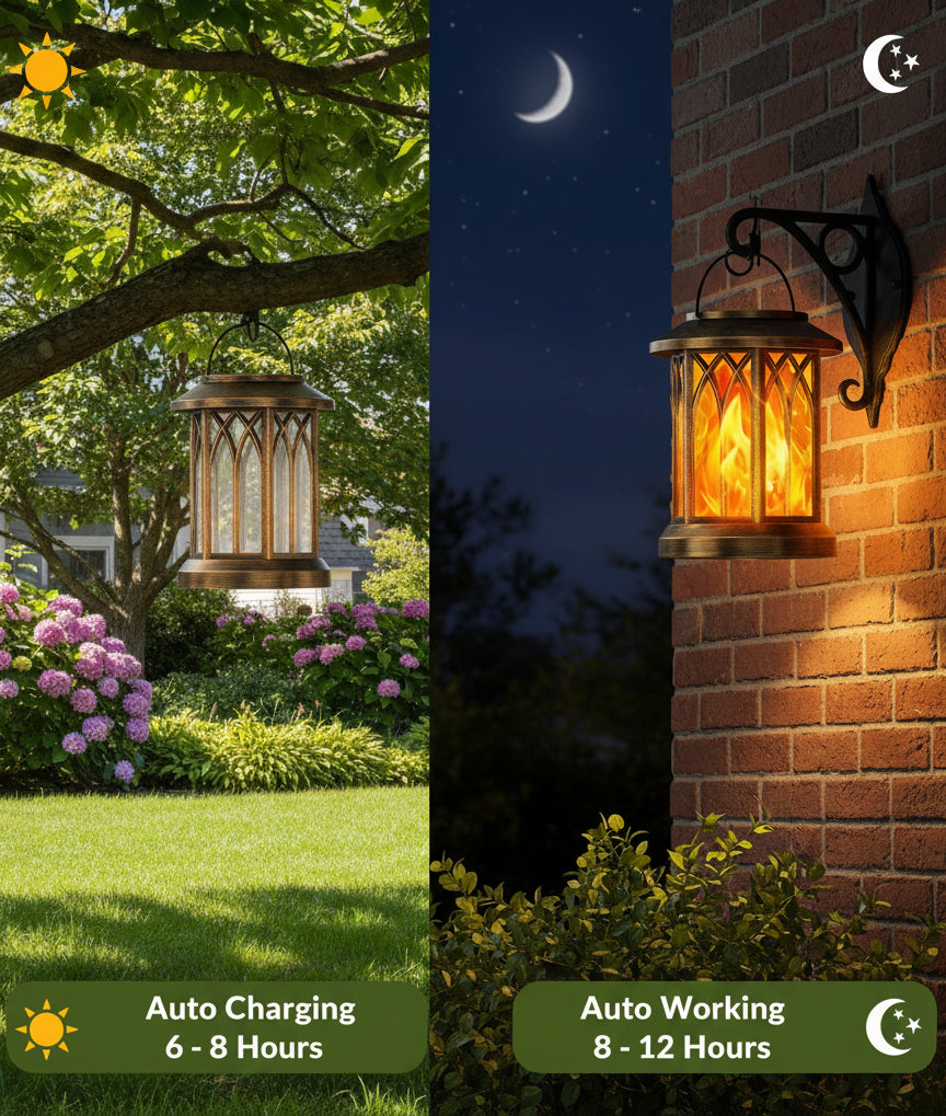 2 Pack Solar Lantern Outdoor Lights, Upgraded Flickering Flame Solar Lanterns Lights Outdoor Waterproof, Hanging Lantern Decorative Solar Powered Lanterns for Yard Patio Path Tree Garden Decor