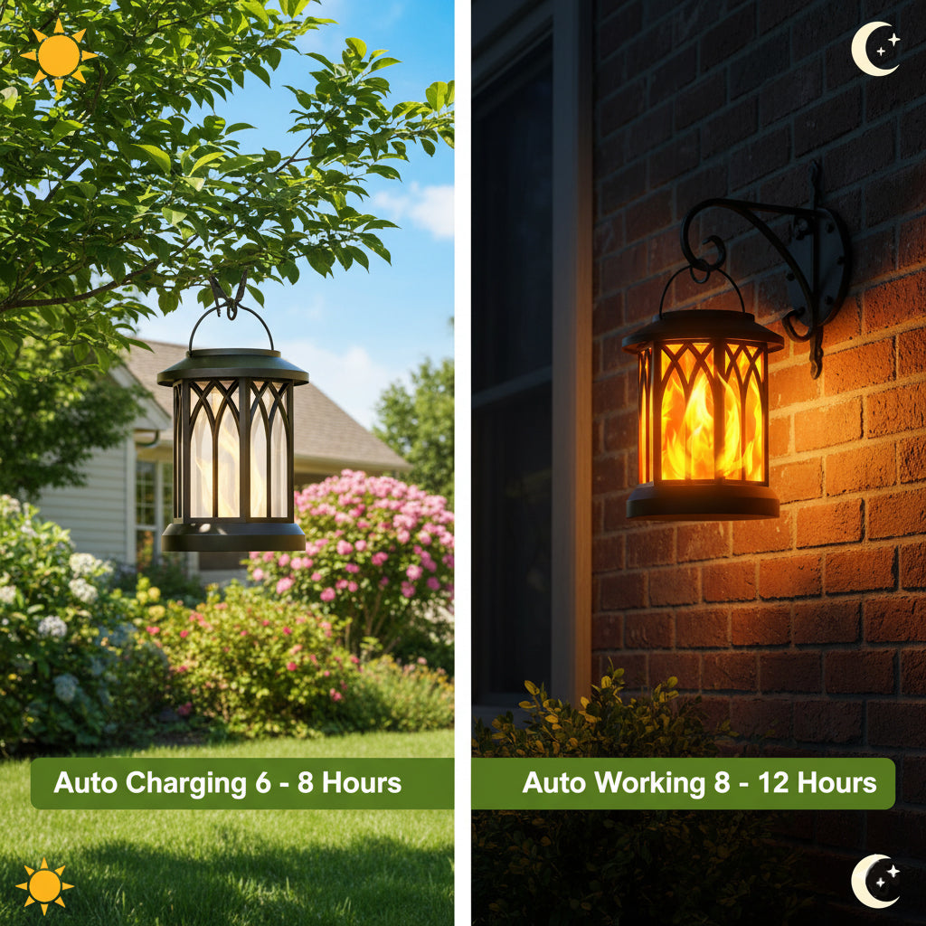 1 Pack Solar Lantern Outdoor Lights, Upgraded Flickering Flame Solar Lanterns Lights Outdoor Waterproof, Hanging Lantern Decorative Solar Powered Lanterns for Yard Patio Path Tree Garden Decor
