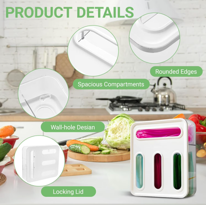 4 in 1 Food Storage Bag Organizer,BPA Free Ziplock Baggie Holder,Fits Gallon,Quart,Sandwich & Snack Bags,Drawer & Wall Mount