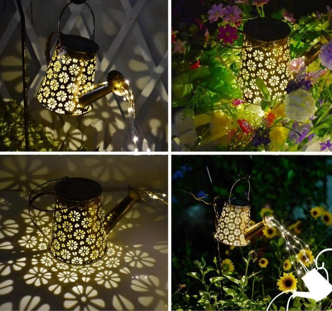 Solar Watering Can Lights Outdoor - Waterfall Cascading LED, Waterproof Garden Decor, Solar-Powered Hanging Lantern with DIY Bendable String Lights,yard decorations outdoor,Gardening Gifts for Mom Gr