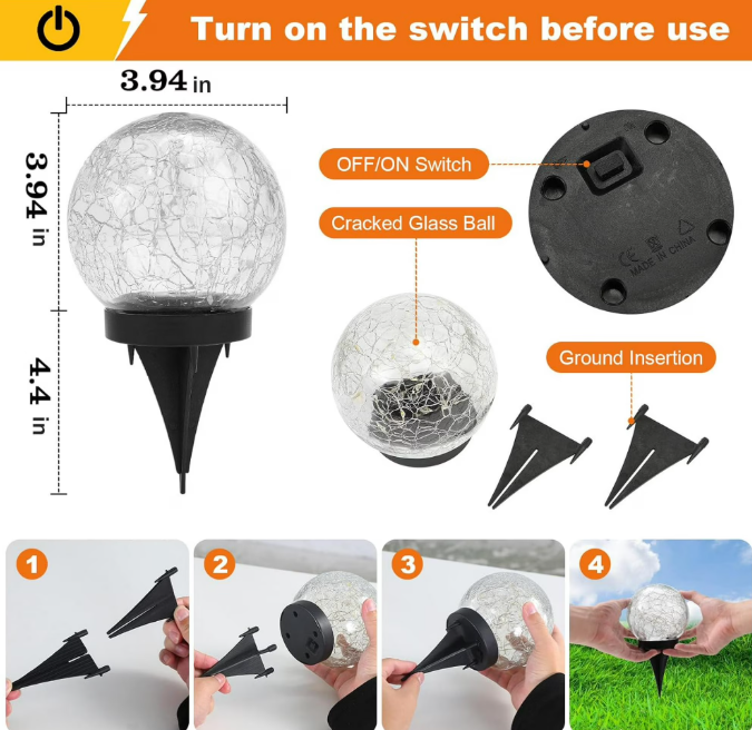 Lysliv Solar Globe Lights Outdoor Waterproof-Solar Balls-Solar Garden Lights-Solar Orbs for Outside Red 2 Globes Cracked Glass Ball for Lawn Patio Yard Backyard Decorations