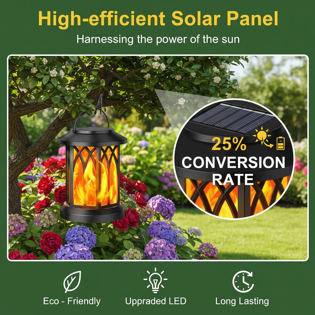 1 Pack Solar Lantern Outdoor Lights, Upgraded Flickering Flame Solar Lanterns Lights Outdoor Waterproof, Hanging Lantern Decorative Solar Powered Lanterns for Yard Patio Path Tree Garden Decor