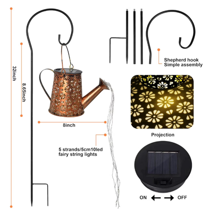 Solar Watering Can Lights Outdoor - Waterfall Cascading LED, Waterproof Garden Decor, Solar-Powered Hanging Lantern with DIY Bendable String Lights,yard decorations outdoor,Gardening Gifts for Mom Gr