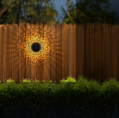 Lysliv 2-Pack Solar Fence Lights - Metal IP55 Waterproof Outdoor Step/Wall Lights w/ Mandala Pattern, 10LM Warm Yellow Light, Easy Install (3.54")