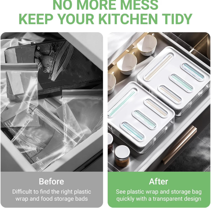 4 in 1 Food Storage Bag Organizer,BPA Free Ziplock Baggie Holder,Fits Gallon,Quart,Sandwich & Snack Bags,Drawer & Wall Mount