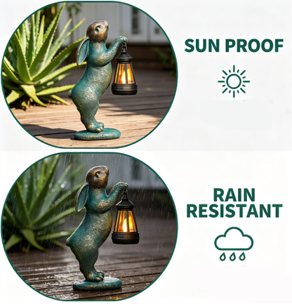 Garden Statues Rabbit with Solar Lantern Outdoor Bunny Figurines Decorations for Patio Yard Lawn Ornaments Gifts for Birthday Easter Housewarming