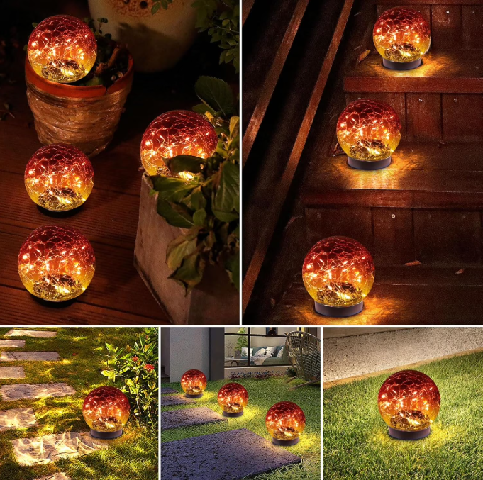 Lysliv Solar Globe Lights Outdoor Waterproof-Solar Balls-Solar Garden Lights-Solar Orbs for Outside Red 2 Globes Cracked Glass Ball for Lawn Patio Yard Backyard Decorations