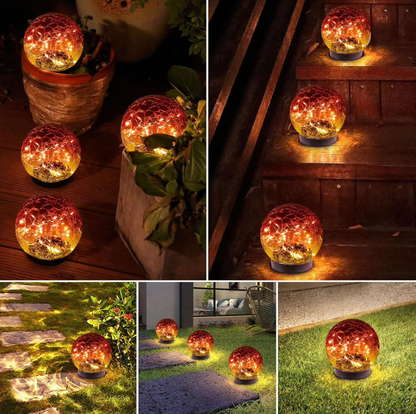Lysliv Solar Globe Lights Outdoor Waterproof-Solar Balls-Solar Garden Lights-Solar Orbs for Outside Red 2 Globes Cracked Glass Ball for Lawn Patio Yard Backyard Decorations
