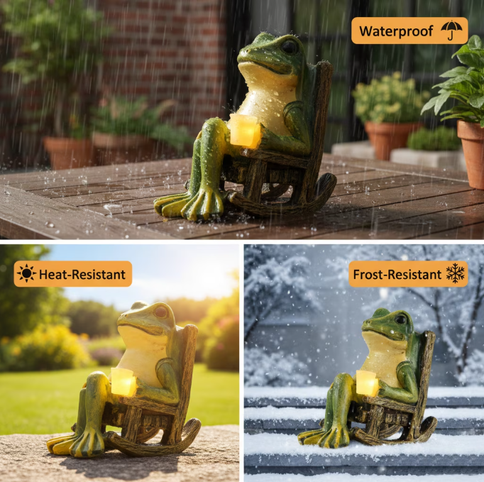 Miniature Frog Garden Statue Home Easter Gifts Decorations Fairy Garden Accessories Outdoor Lights Solar Garden Frog Decor Art Housewarming Gift for Patio,Yard,Lawn Ornament