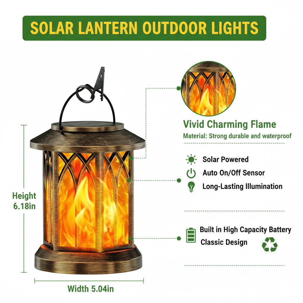 2 Pack Solar Lantern Outdoor Lights, Upgraded Flickering Flame Solar Lanterns Lights Outdoor Waterproof, Hanging Lantern Decorative Solar Powered Lanterns for Yard Patio Path Tree Garden Decor