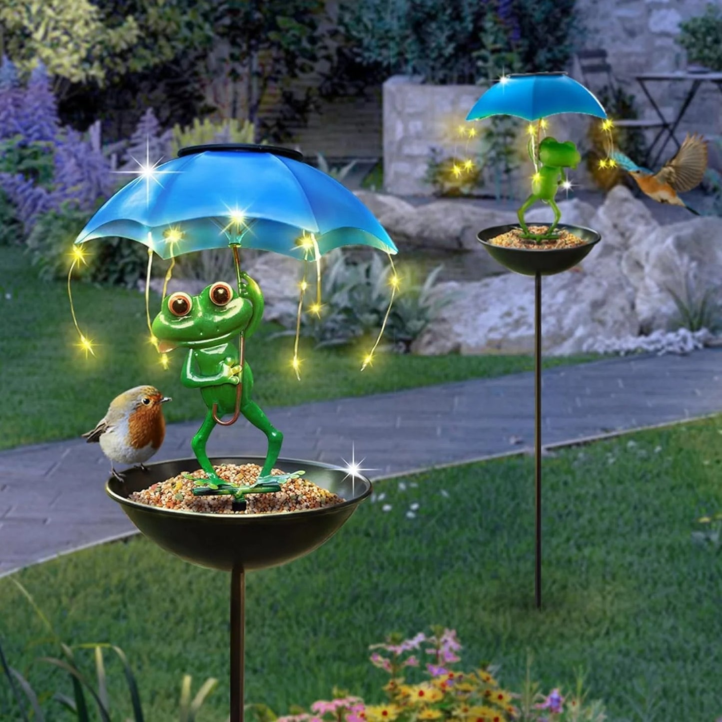 Hummingbird Feeder And Frog Garden Light