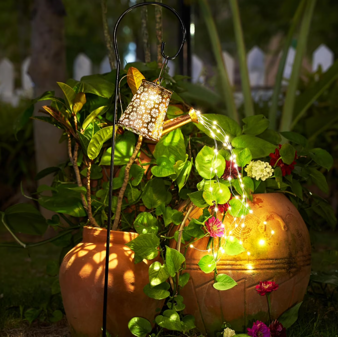 Solar Watering Can Lights Outdoor - Waterfall Cascading LED, Waterproof Garden Decor, Solar-Powered Hanging Lantern with DIY Bendable String Lights,yard decorations outdoor,Gardening Gifts for Mom Gr