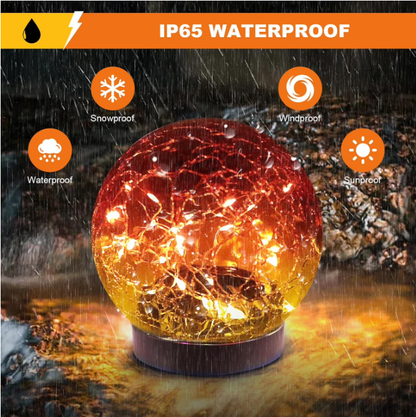 Lysliv Solar Globe Lights Outdoor Waterproof-Solar Balls-Solar Garden Lights-Solar Orbs for Outside Red 2 Globes Cracked Glass Ball for Lawn Patio Yard Backyard Decorations