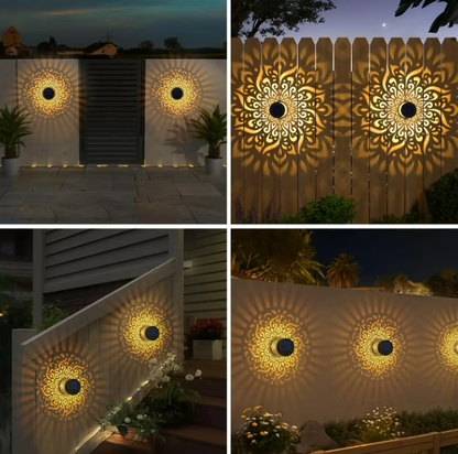 Lysliv 2-Pack Solar Fence Lights - Metal IP55 Waterproof Outdoor Step/Wall Lights w/ Mandala Pattern, 10LM Warm Yellow Light, Easy Install (3.54")