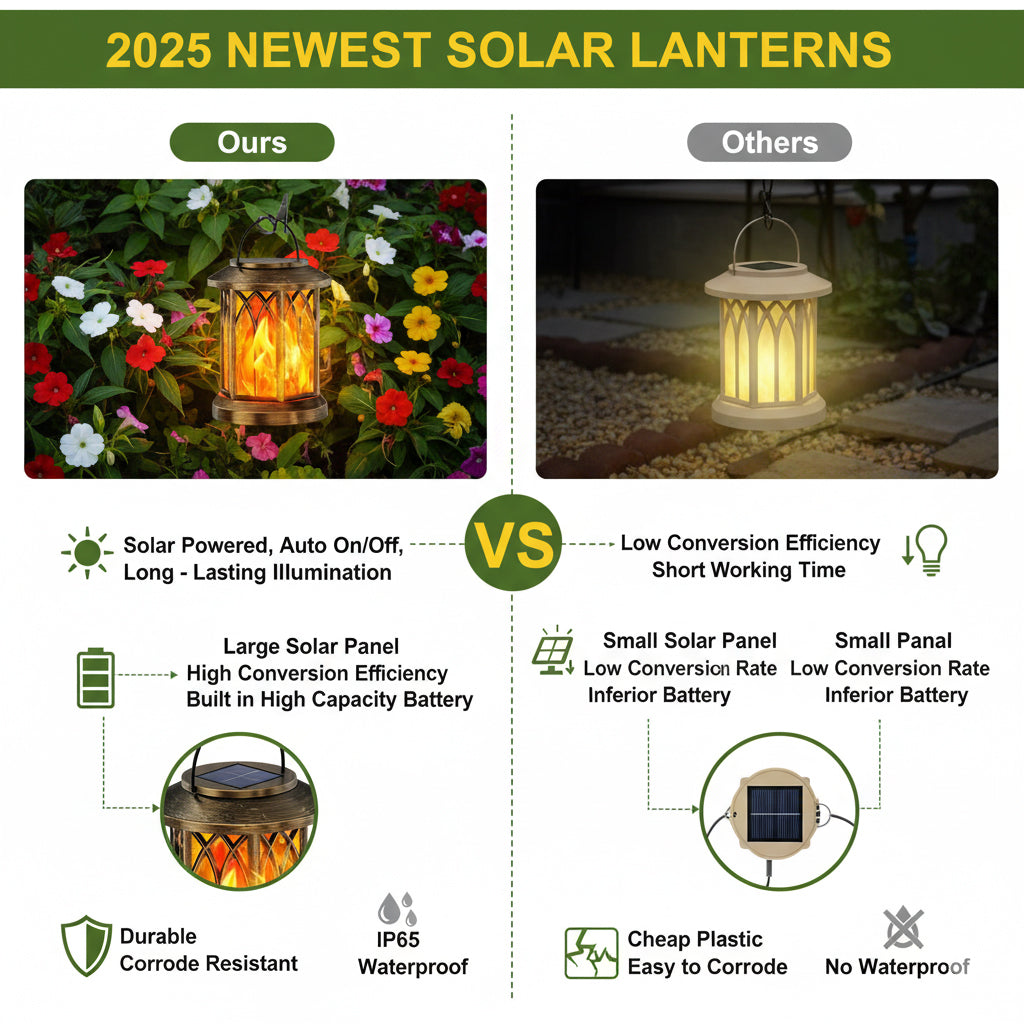 2 Pack Solar Lantern Outdoor Lights, Upgraded Flickering Flame Solar Lanterns Lights Outdoor Waterproof, Hanging Lantern Decorative Solar Powered Lanterns for Yard Patio Path Tree Garden Decor