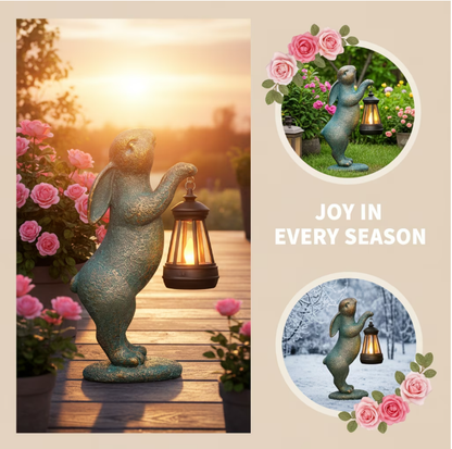 Garden Statues Rabbit with Solar Lantern Outdoor Bunny Figurines Decorations for Patio Yard Lawn Ornaments Gifts for Birthday Easter Housewarming