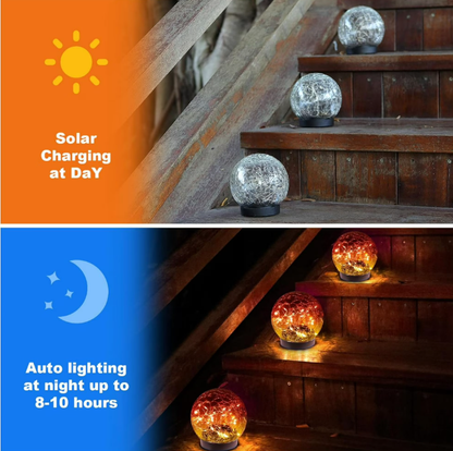 Lysliv Solar Globe Lights Outdoor Waterproof-Solar Balls-Solar Garden Lights-Solar Orbs for Outside Red 2 Globes Cracked Glass Ball for Lawn Patio Yard Backyard Decorations