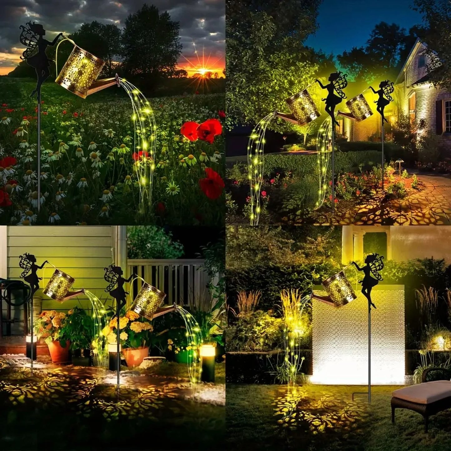 Solar Fairy Watering Can Lights Vintage Metal Garden Decor