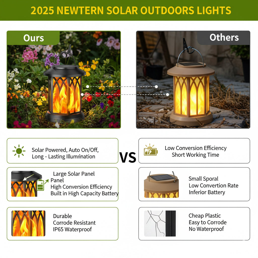 1 Pack Solar Lantern Outdoor Lights, Upgraded Flickering Flame Solar Lanterns Lights Outdoor Waterproof, Hanging Lantern Decorative Solar Powered Lanterns for Yard Patio Path Tree Garden Decor