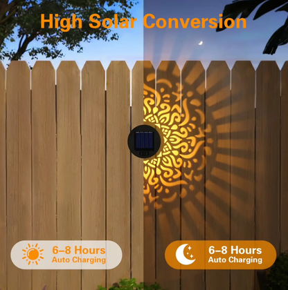 Lysliv 2-Pack Solar Fence Lights - Metal IP55 Waterproof Outdoor Step/Wall Lights w/ Mandala Pattern, 10LM Warm Yellow Light, Easy Install (3.54")