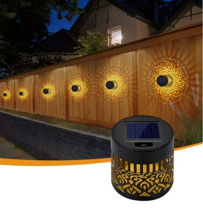 Lysliv 2-Pack Solar Fence Lights - Metal IP55 Waterproof Outdoor Step/Wall Lights w/ Mandala Pattern, 10LM Warm Yellow Light, Easy Install (3.54")