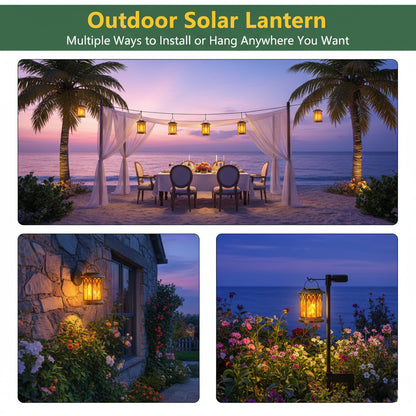 2 Pack Solar Lantern Outdoor Lights, Upgraded Flickering Flame Solar Lanterns Lights Outdoor Waterproof, Hanging Lantern Decorative Solar Powered Lanterns for Yard Patio Path Tree Garden Decor