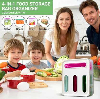 4 in 1 Food Storage Bag Organizer,BPA Free Ziplock Baggie Holder,Fits Gallon,Quart,Sandwich & Snack Bags,Drawer & Wall Mount