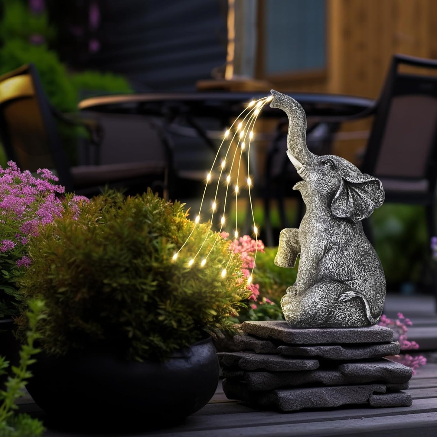 Elephant Statue Solar Garden Decor