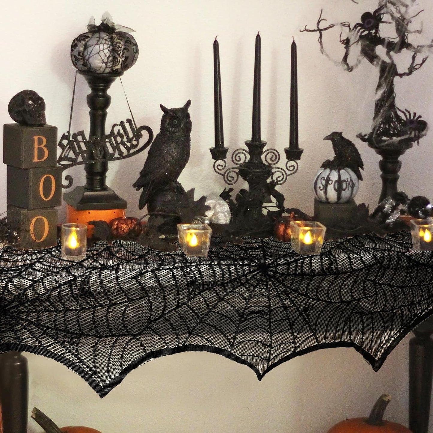 Lysliv Black Lace Spiderweb Halloween Decoration