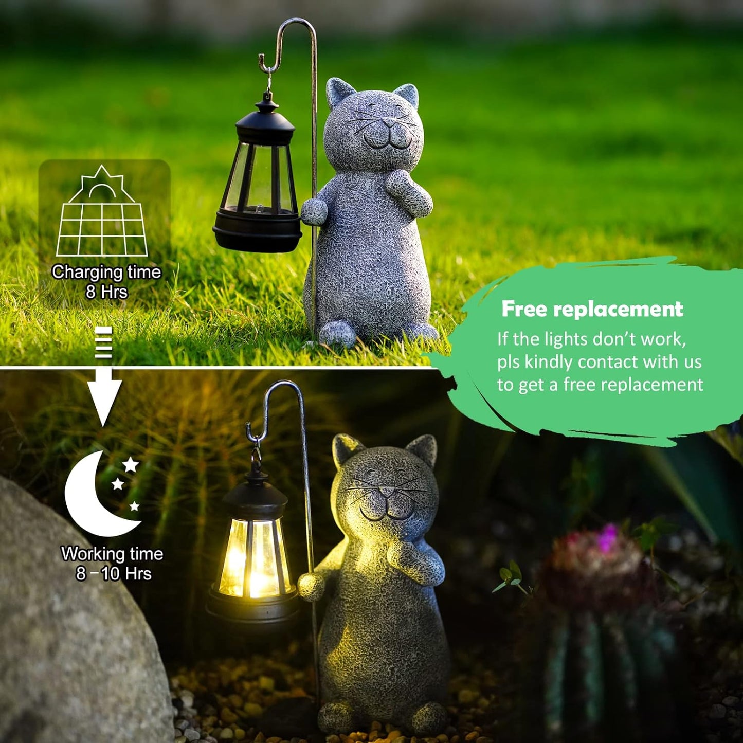 Solar Garden Statue Cat Figurine
