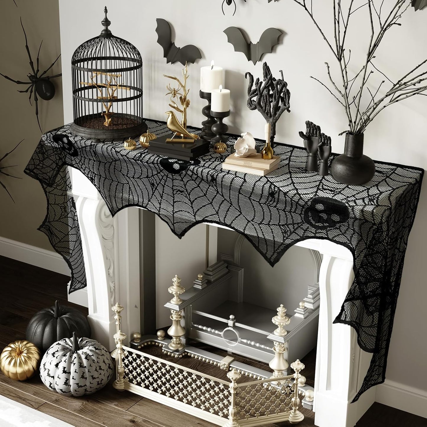 Lysliv Black Lace Spiderweb Halloween Decoration
