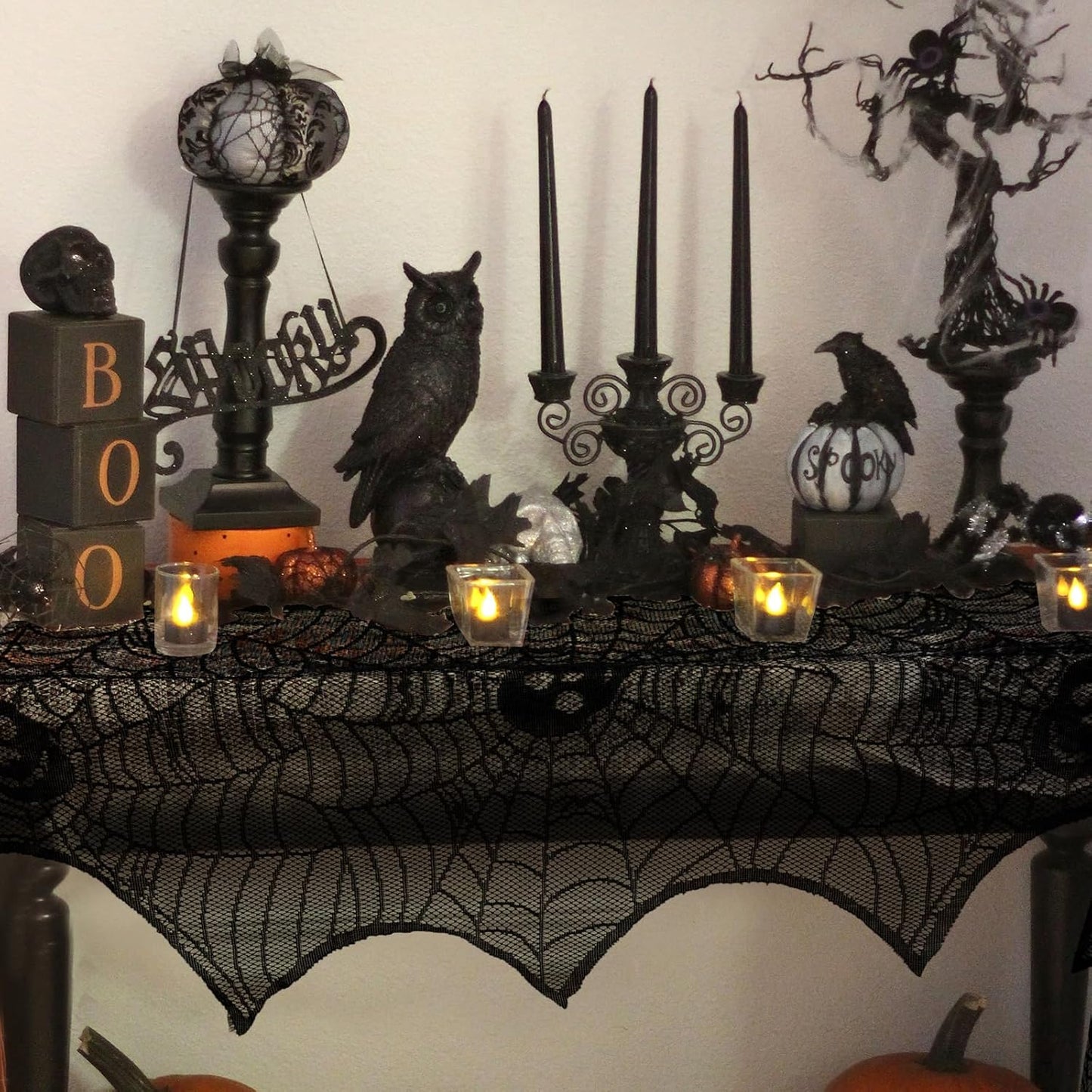 Lysliv Black Lace Spiderweb Halloween Decoration