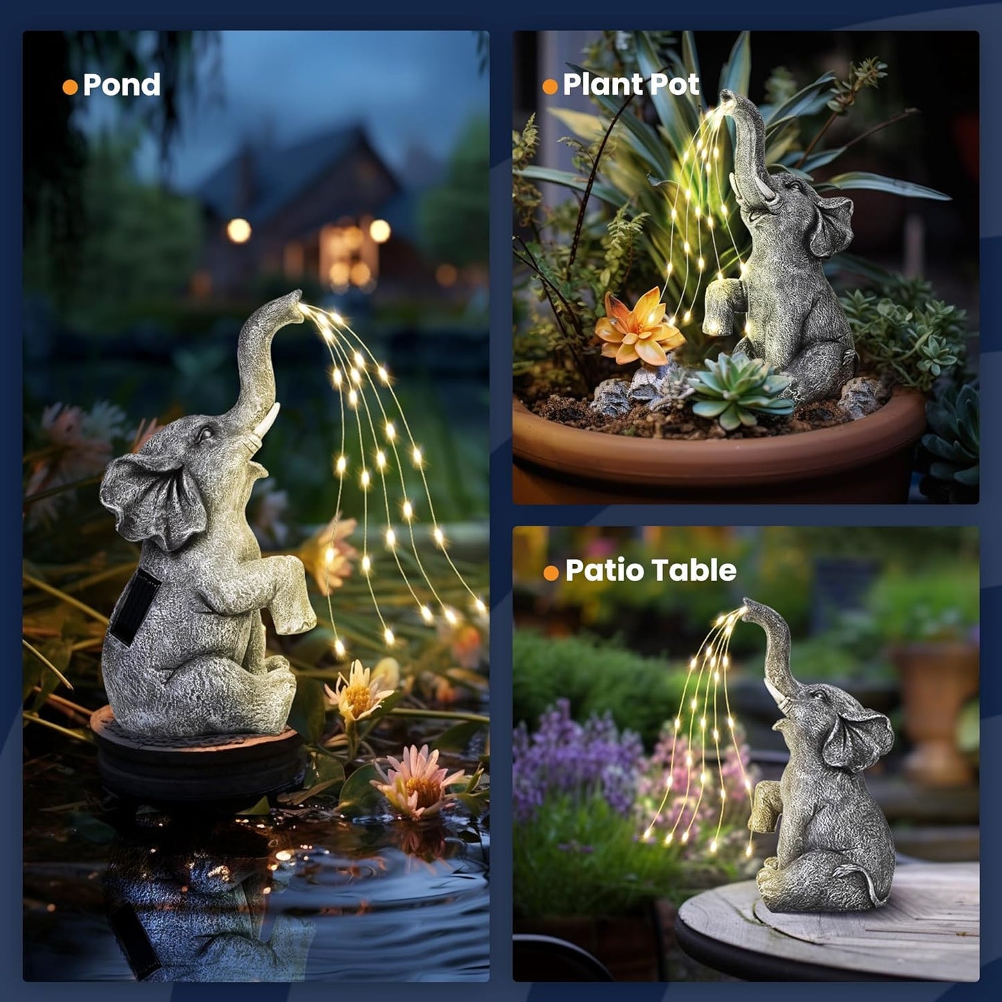 Elephant Statue Solar Garden Decor