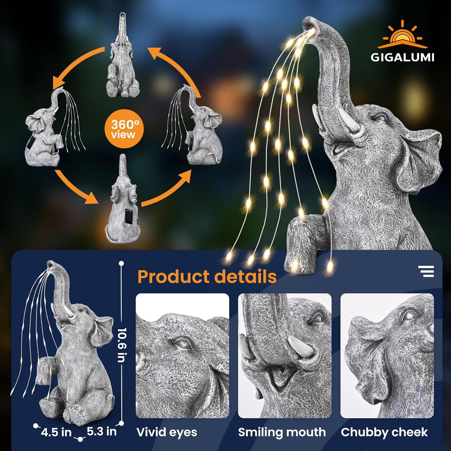 Elephant Statue Solar Garden Decor