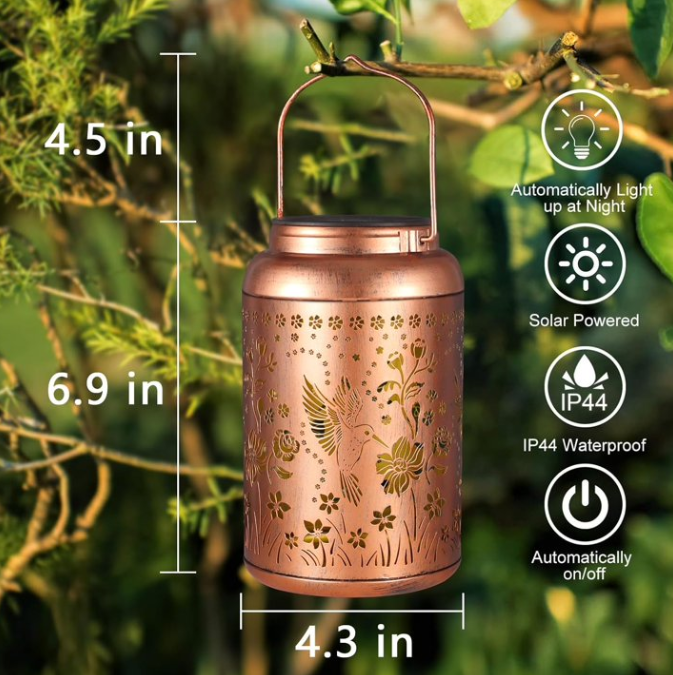 Solar Lanterns Outdoor Waterproof Hummingbird Garden Decor Gifts for Women Mom Grandma Hanging Solar Lights Metal Solar Decoration Outside for Yard, Patio,Backyard,Porch