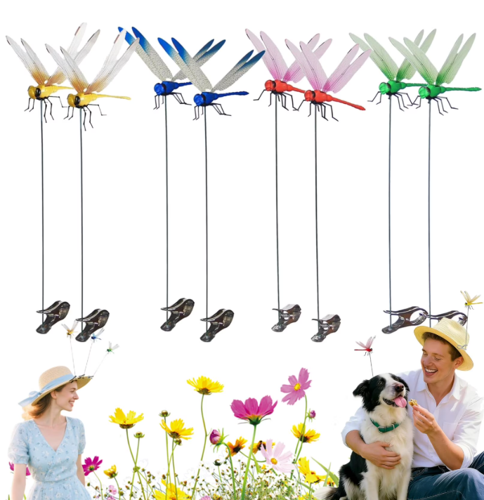 Dragonfly Clips to Keep Bugs Away, Realistic 3D Dragon Fly Clip Bug Repellent, Clip on Dragonfly for Bugs Repellent, Multicolor Waterproof Dragon Fly Clips for Hat Garden Decor Outside (8Pcs)